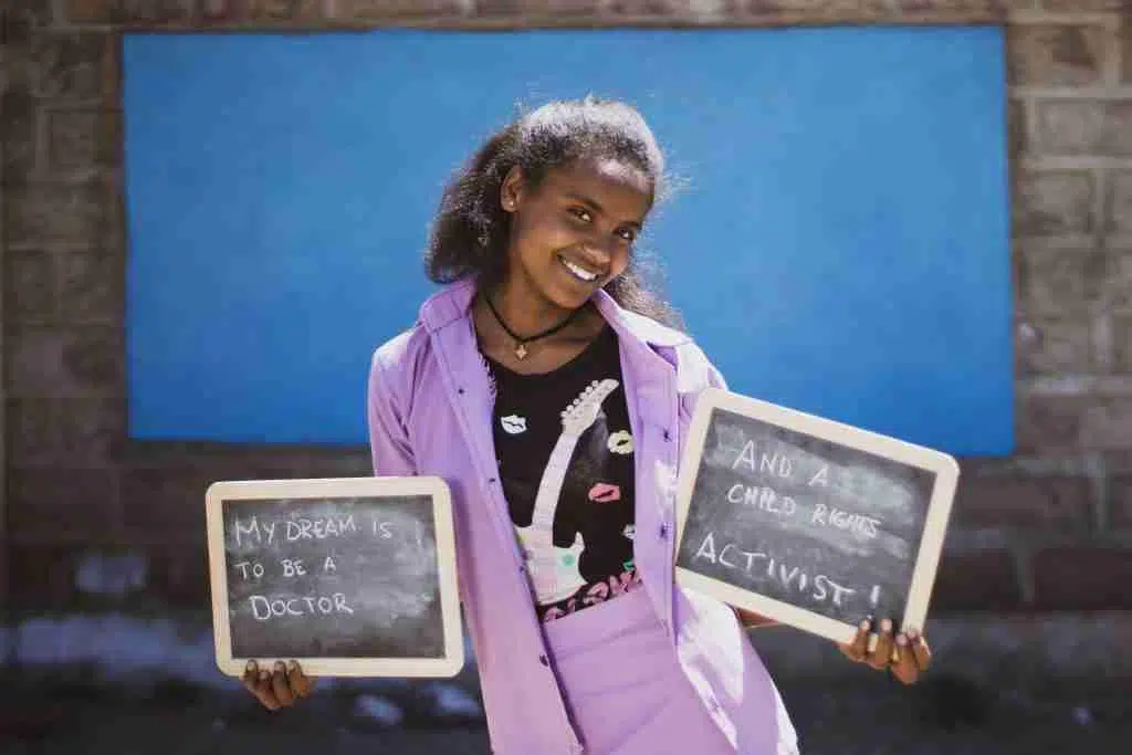 Girl with chalkboards