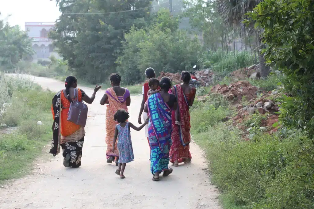 Women and kids walking